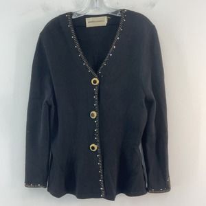 VTG Jennifer Roberts Women's Black Wool Blend Cardigan - Size 16